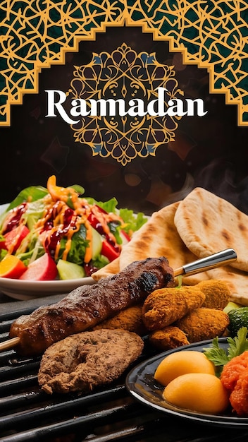Composición de comida árabe para el Ramadán con copyspace