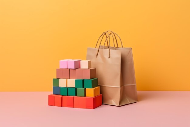 Foto composición del concepto de día de compras con bolsas de compras, bolsas de papel y espacio para copiar días de compras