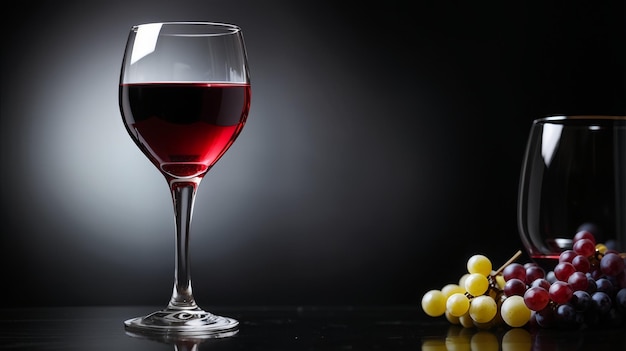 Composición con copa de vino y uvas.