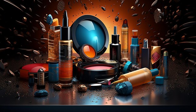 Foto composición de cosméticos creativos para publicidad sesión de fotos comercial.