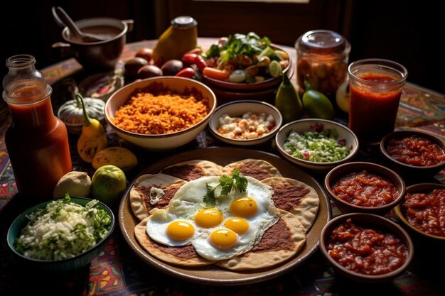 Composición creativa de un brunch de inspiración mexicana