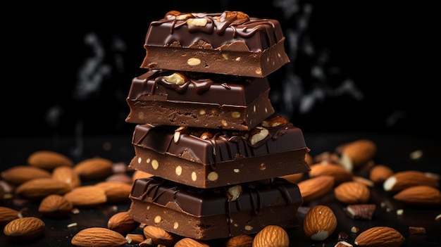 Composición cuadrada para una deliciosa fotografía de comida Una enorme pila de chocolate con leche oscuro y marrón