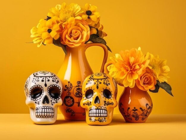 Composición del Día de Muertos con espacio de copia.