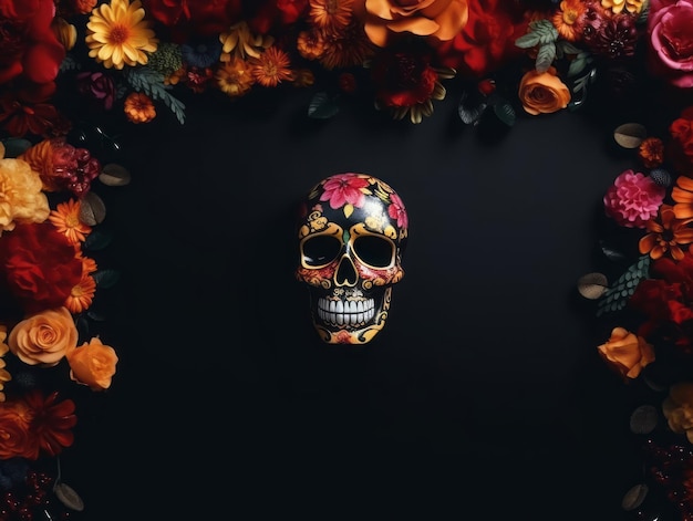 Composición del Día de Muertos con espacio de copia.