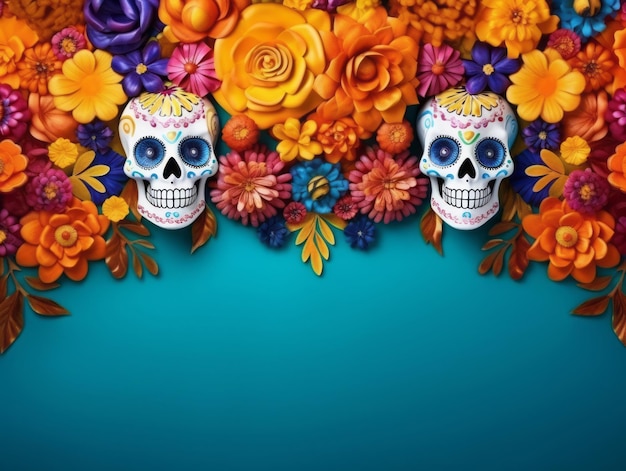 Composición del Día de Muertos con espacio de copia.