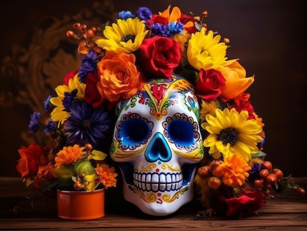 Composición del Día de Muertos con espacio de copia.