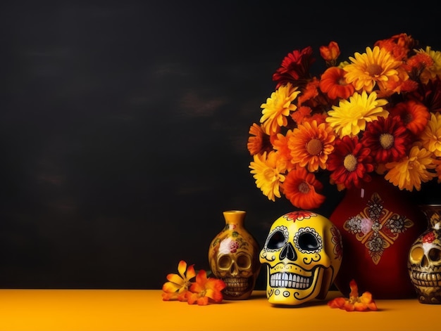 Composición del Día de Muertos con espacio de copia.