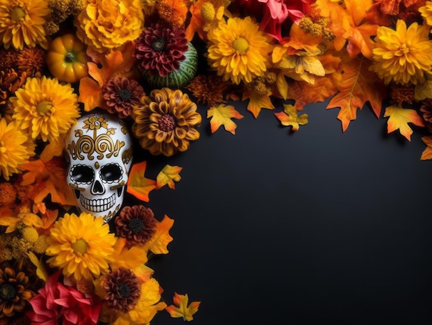 Composición del Día de Muertos con espacio de copia.