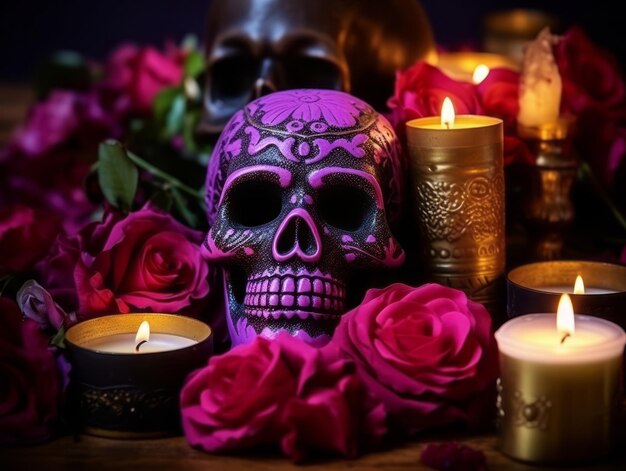 Composición del Día de Muertos con espacio de copia.