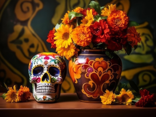 Composición del Día de Muertos con espacio de copia.