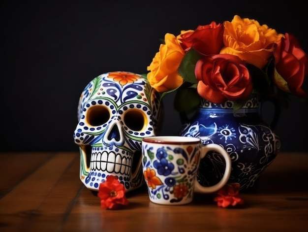 Composición del Día de Muertos con espacio de copia.