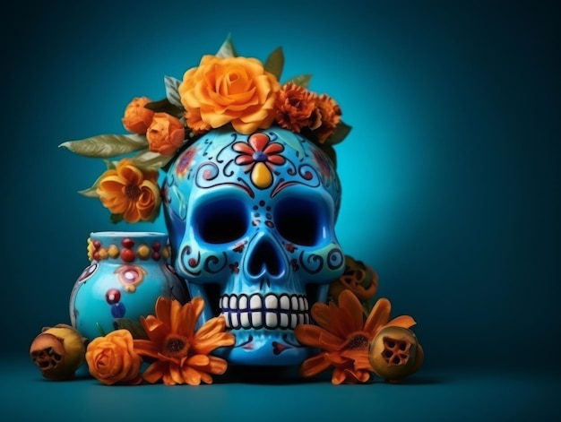 Composición del Día de Muertos con espacio de copia.