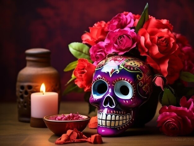 Composición del Día de Muertos con espacio de copia.