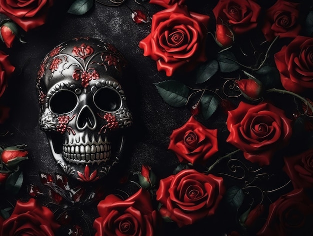 Composición del Día de Muertos con espacio de copia.