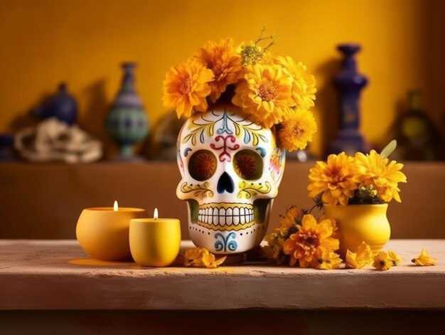 Composición del Día de Muertos con espacio de copia.