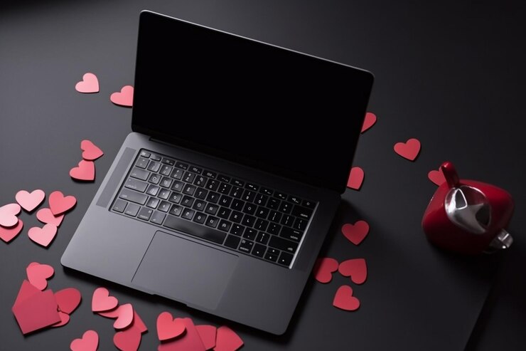 Foto composición para el día del padre con portátil y corazones