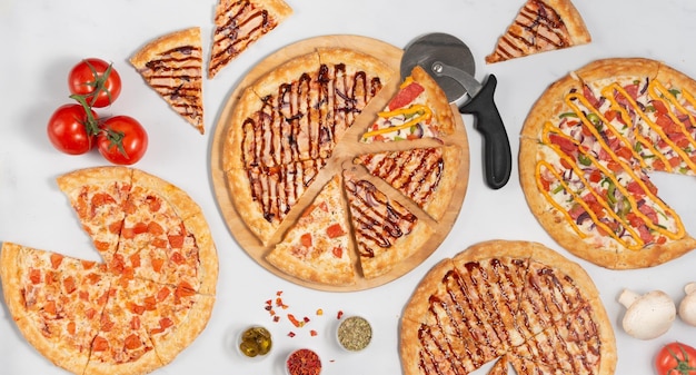 una composición de diferentes tipos de pizza italiana pizza rebanada pizza cerrar
