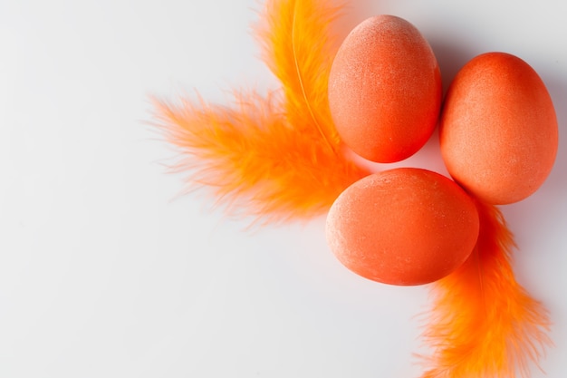 Composición para el diseño de pascua huevos y plumas pintados de naranja