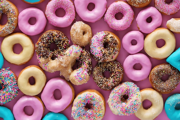 Composición de donuts dulces coloridos