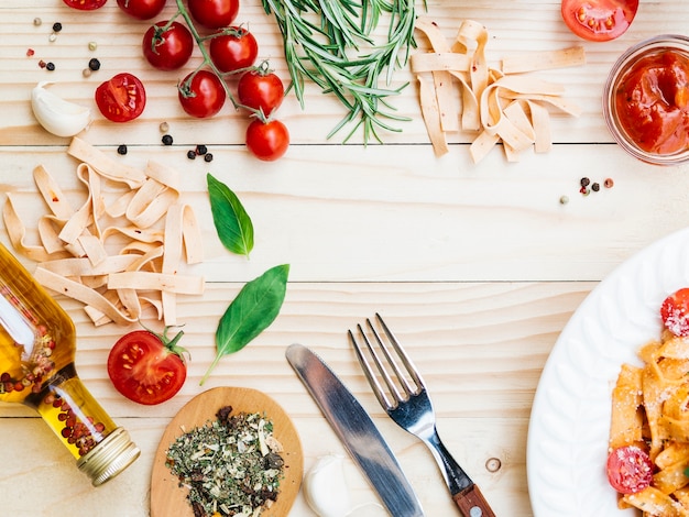 Composición flat lay de pasta