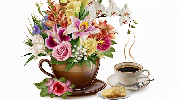 Composición floral con café