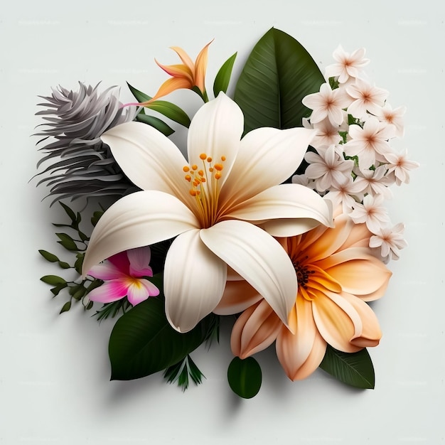 Composición de flores 3D Composición floral de colores brillantes