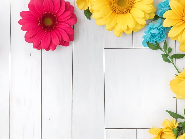 Composición de flores botánicas con un fondo de madera