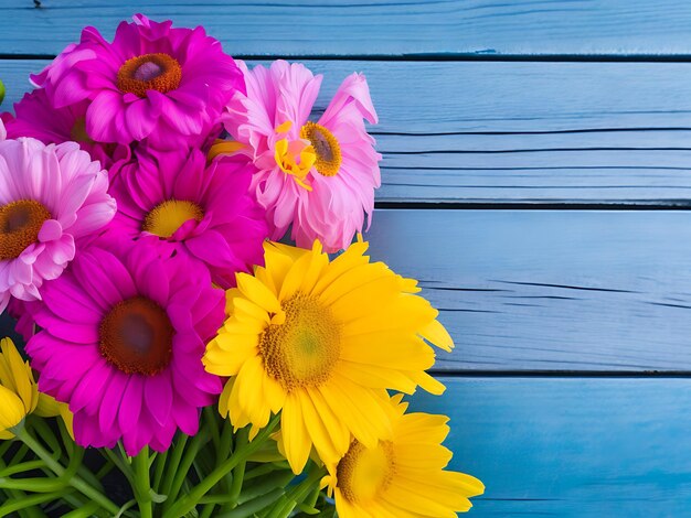 Composición de flores botánicas con un fondo de madera