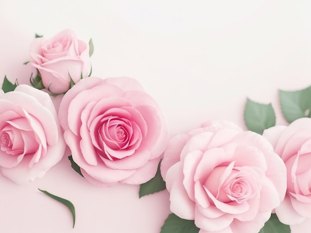 Composición de flores flores rosas en rosa pastel