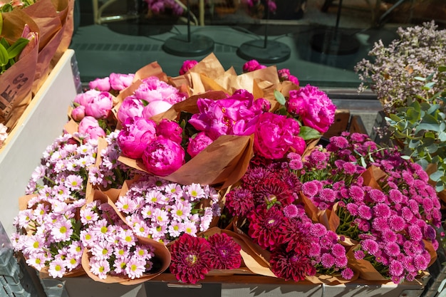 Composición de flores Hermosas flores coloridas en florería