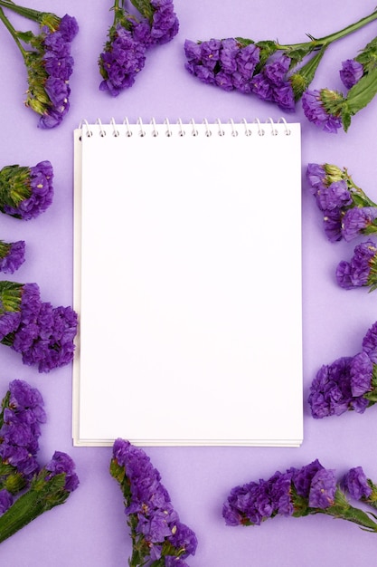 Foto composición de flores y hermosas flores sobre papel