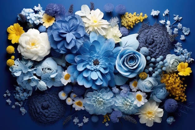 Composición de flores para el lunes azul