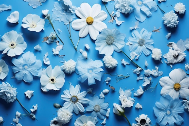 Composición de flores para el lunes azul