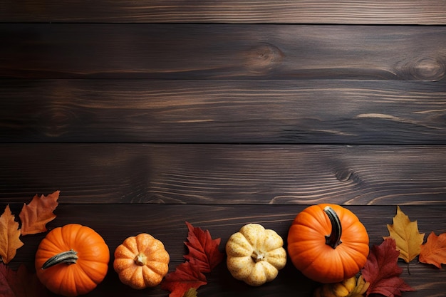 Composición de fondo del concepto de Halloween con calabaza y licencia de otoño sobre fondo de madera