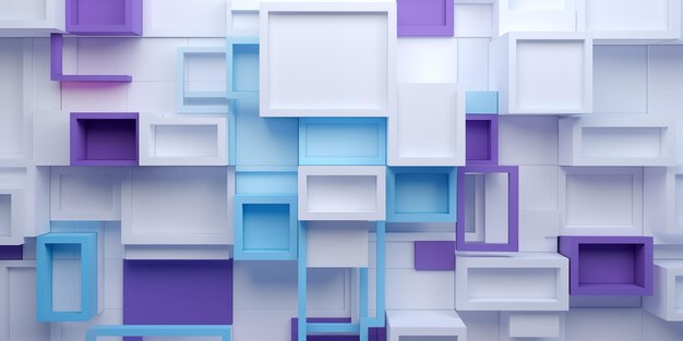 Composición de fondo de volumen abstracto de cubos de varios tamaños en tonos suaves de lavanda y azul que crean una profundidad mágica brillante