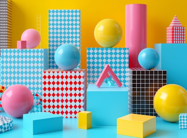 Composición de formas geométricas 3D coloridas