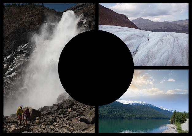 Composición de fotografías de la naturaleza con espacio de copia en círculo negro