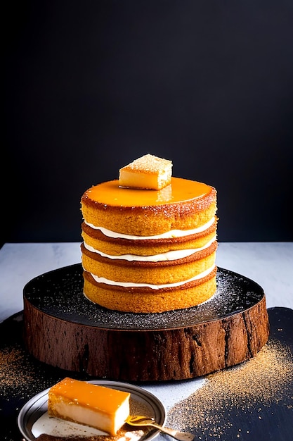 Composición fotográfica de sabrosos panqueques para el desayuno generados por IA