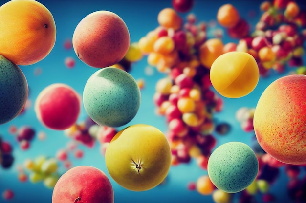 Composición de frutas en el cielo Naranjas altísimas volando en el aire