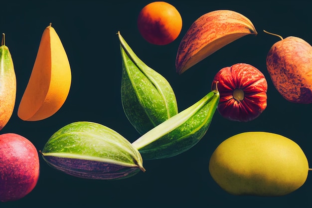 Composición de frutas flotando en el aire Rodajas de fruta voladoras