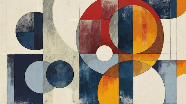 Composición geométrica abstracta con círculos y rectángulos
