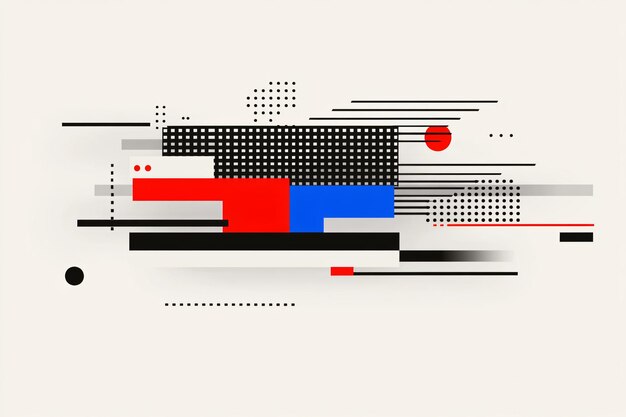 Composición geométrica abstracta con rojo, azul y negro