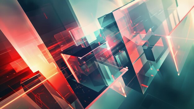 Composición geométrica abstracta con rojo y azulado