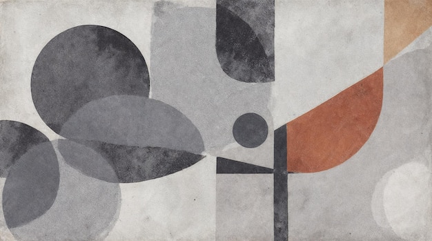 Composición geométrica en escala de gris y naranja quemado