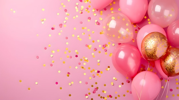 Composición de globos rosados y dorados de fondo Estandarte de diseño de celebración