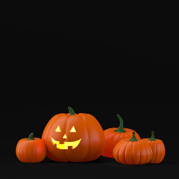 Composición de halloween con calabaza render 3d