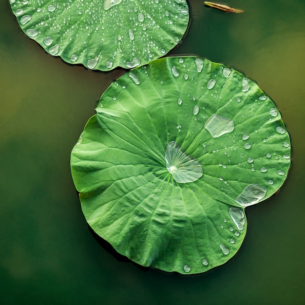 Composición de hojas de loto verde en el lago.