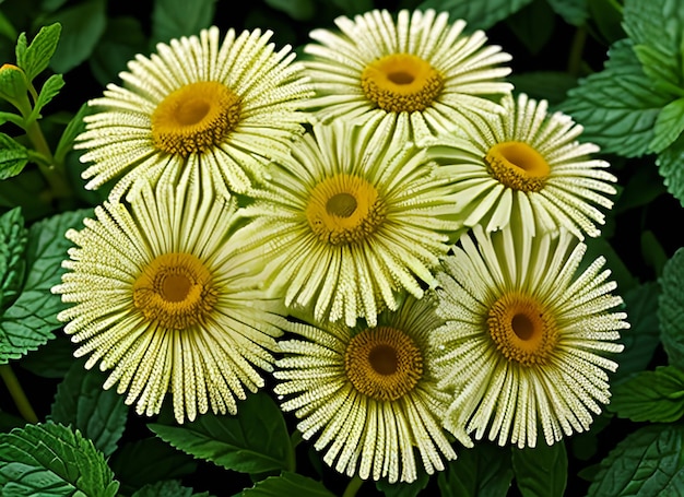 Composición de hojas de menta de flor de manzanilla aislada en blanco