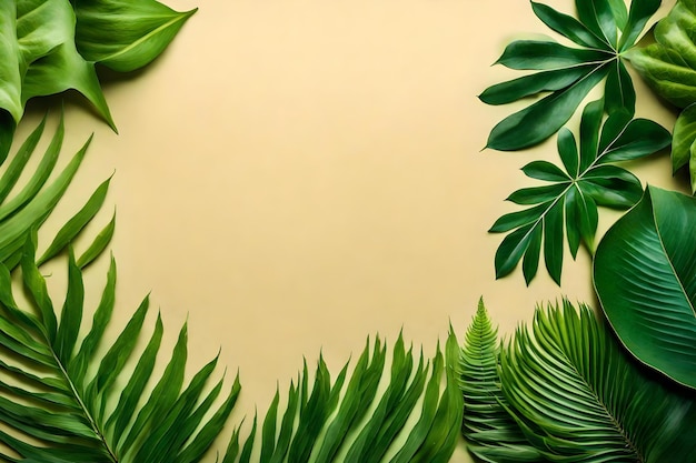 Composición de hojas verdes plana con espacio libre para copiar fondo del desierto