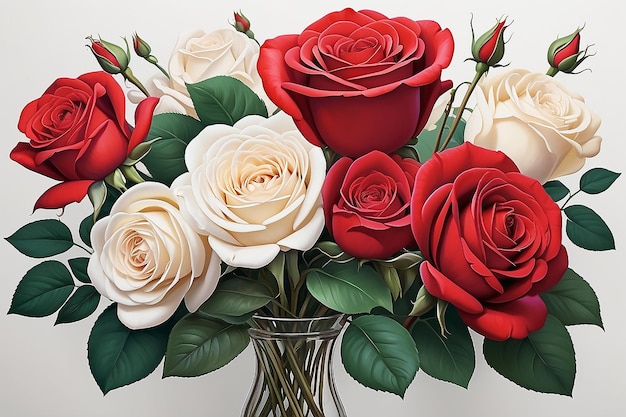 Composición de ilustración de rosas rojas para invitación de boda de fiesta de cumpleaños tarjeta de fondo o papelería con espacio de copia